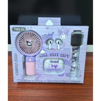 3-in-1 combo set: Hand fan + TWS wireless earbuds + digital watch