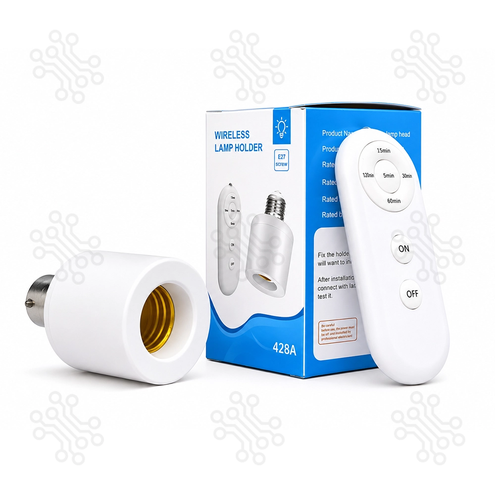Wireless-Remote-Control-Lamp-Holder-B22-to-E27-in-bd B22 to E27 LED Lamp Holder with Wireless Remote & Timer